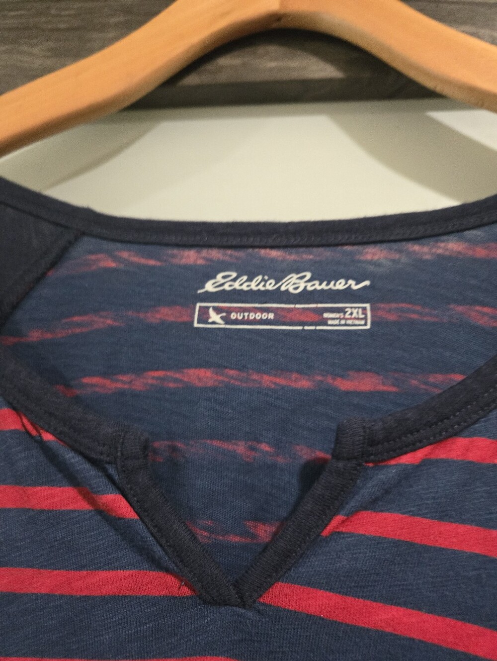 Eddie Bauer 100% Cotton Striped T-Shirt Dress 2X Navy Red Pockets Casual Relaxed - Picture 3 of 6